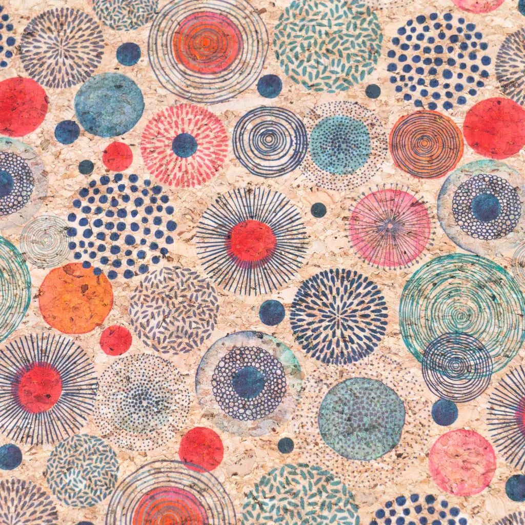 Colorful Circle Patterns on Cork Fabric COF-539