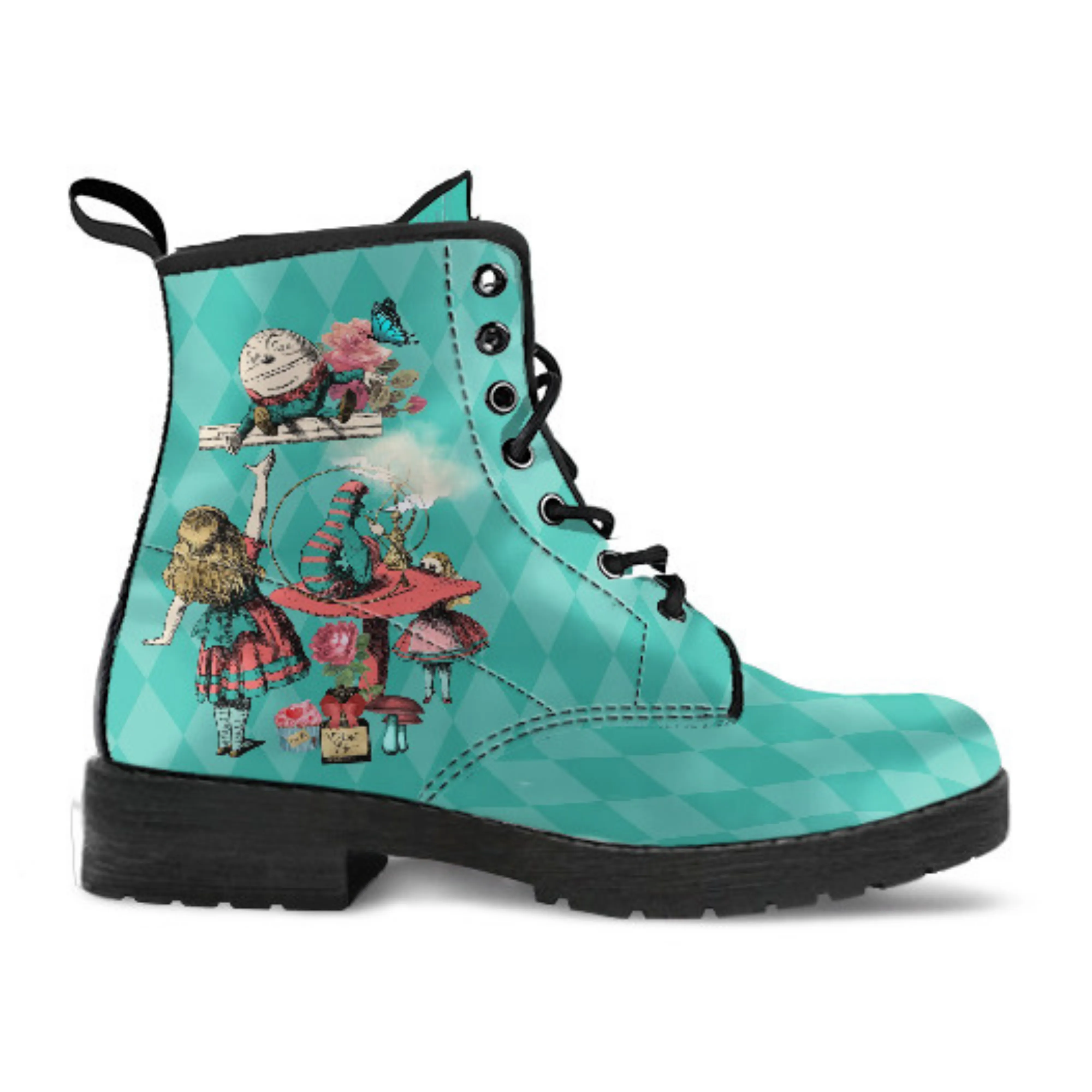 Combat Boots - Alice in Wonderland Gifts #103 Coral Series | Birthday Gift Idea, Custom Shoes, Women's Black Hipster Boots, Vegan Leather