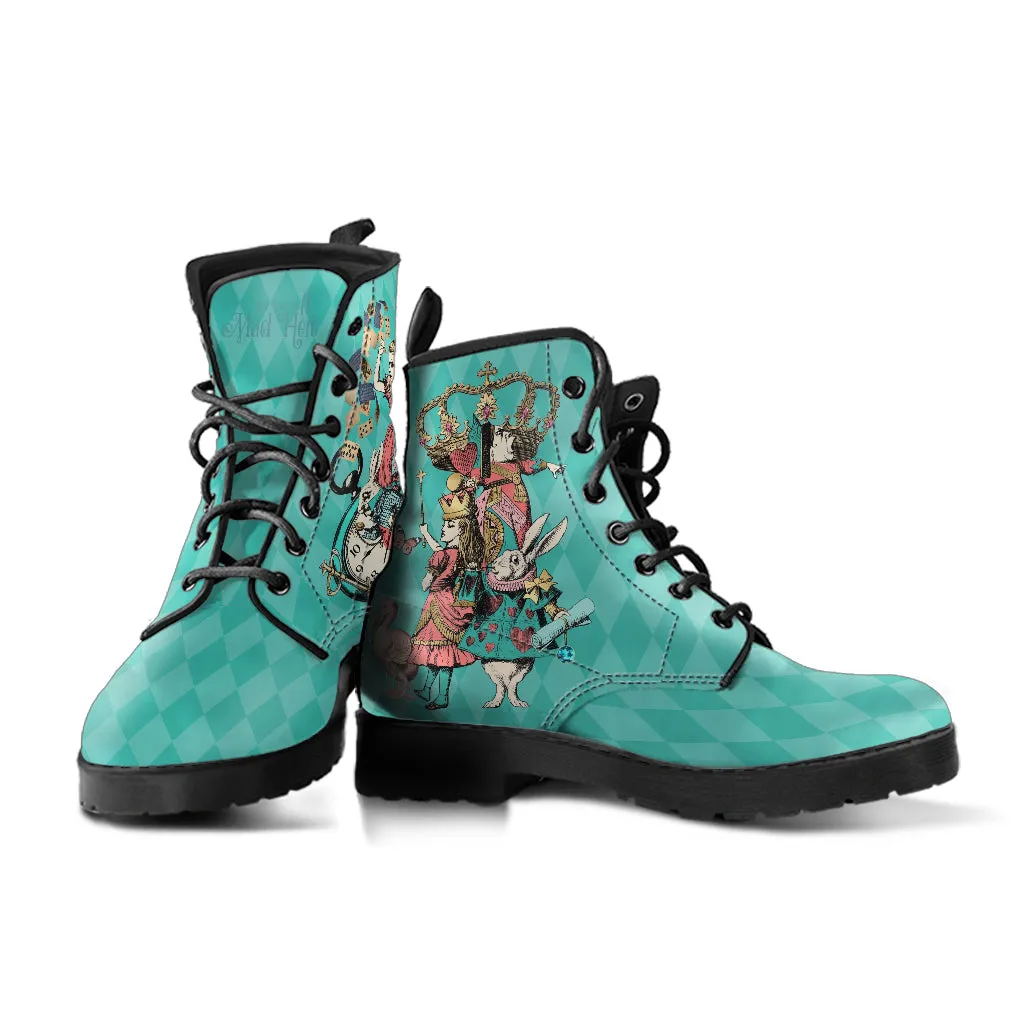 Combat Boots - Alice in Wonderland Gifts #103 Coral Series | Birthday Gift Idea, Custom Shoes, Women's Black Hipster Boots, Vegan Leather