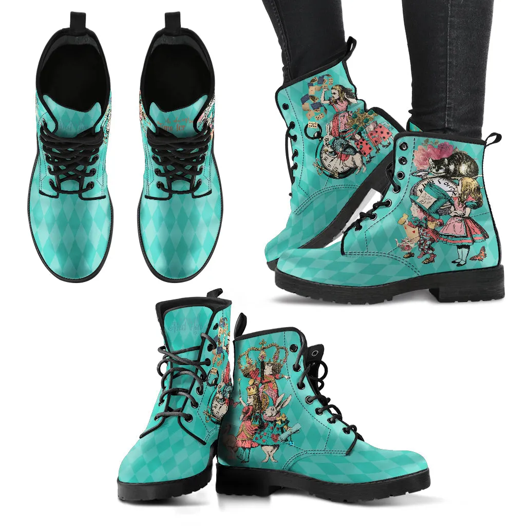 Combat Boots - Alice in Wonderland Gifts #103 Coral Series | Birthday Gift Idea, Custom Shoes, Women's Black Hipster Boots, Vegan Leather