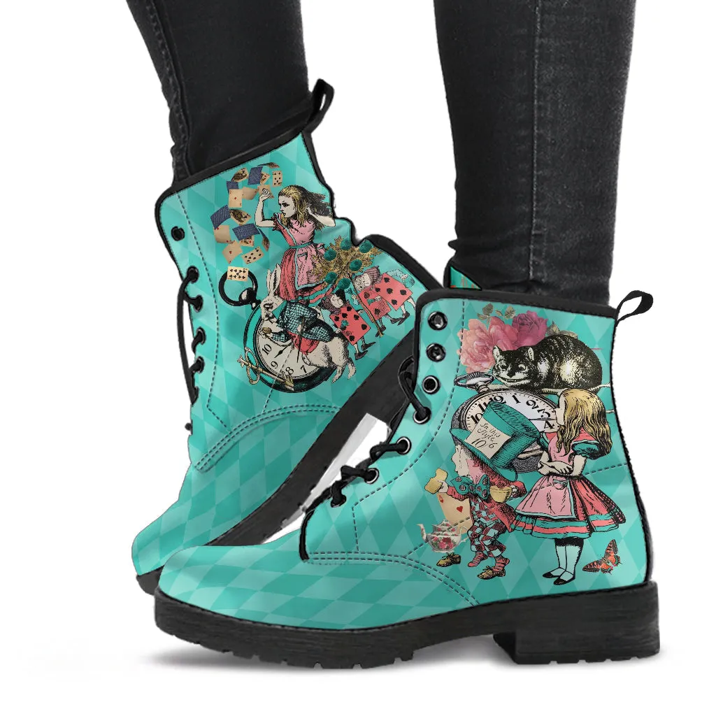Combat Boots - Alice in Wonderland Gifts #103 Coral Series | Birthday Gift Idea, Custom Shoes, Women's Black Hipster Boots, Vegan Leather