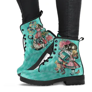 Combat Boots - Alice in Wonderland Gifts #103 Coral Series | Birthday Gift Idea, Custom Shoes, Women's Black Hipster Boots, Vegan Leather