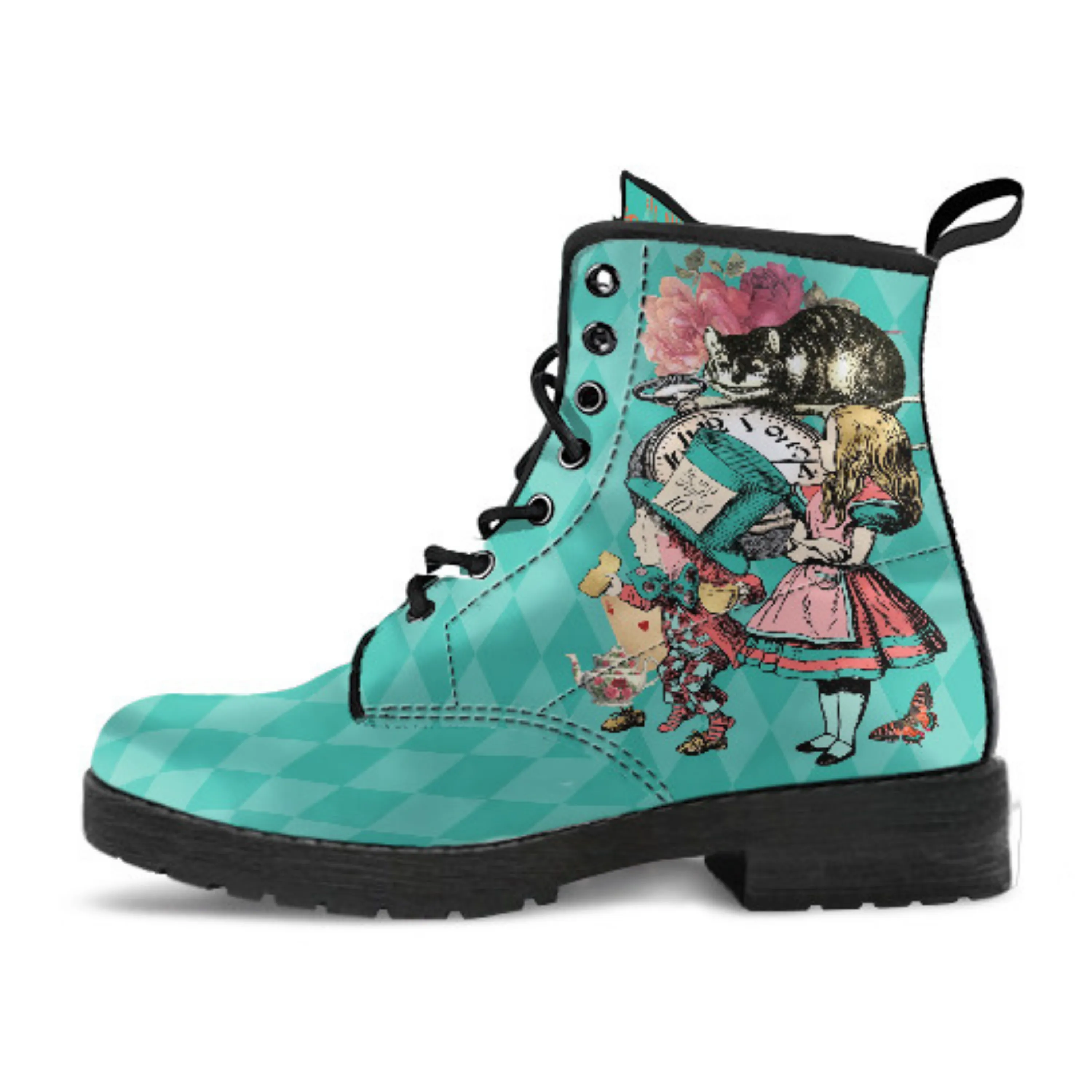 Combat Boots - Alice in Wonderland Gifts #103 Coral Series | Birthday Gift Idea, Custom Shoes, Women's Black Hipster Boots, Vegan Leather