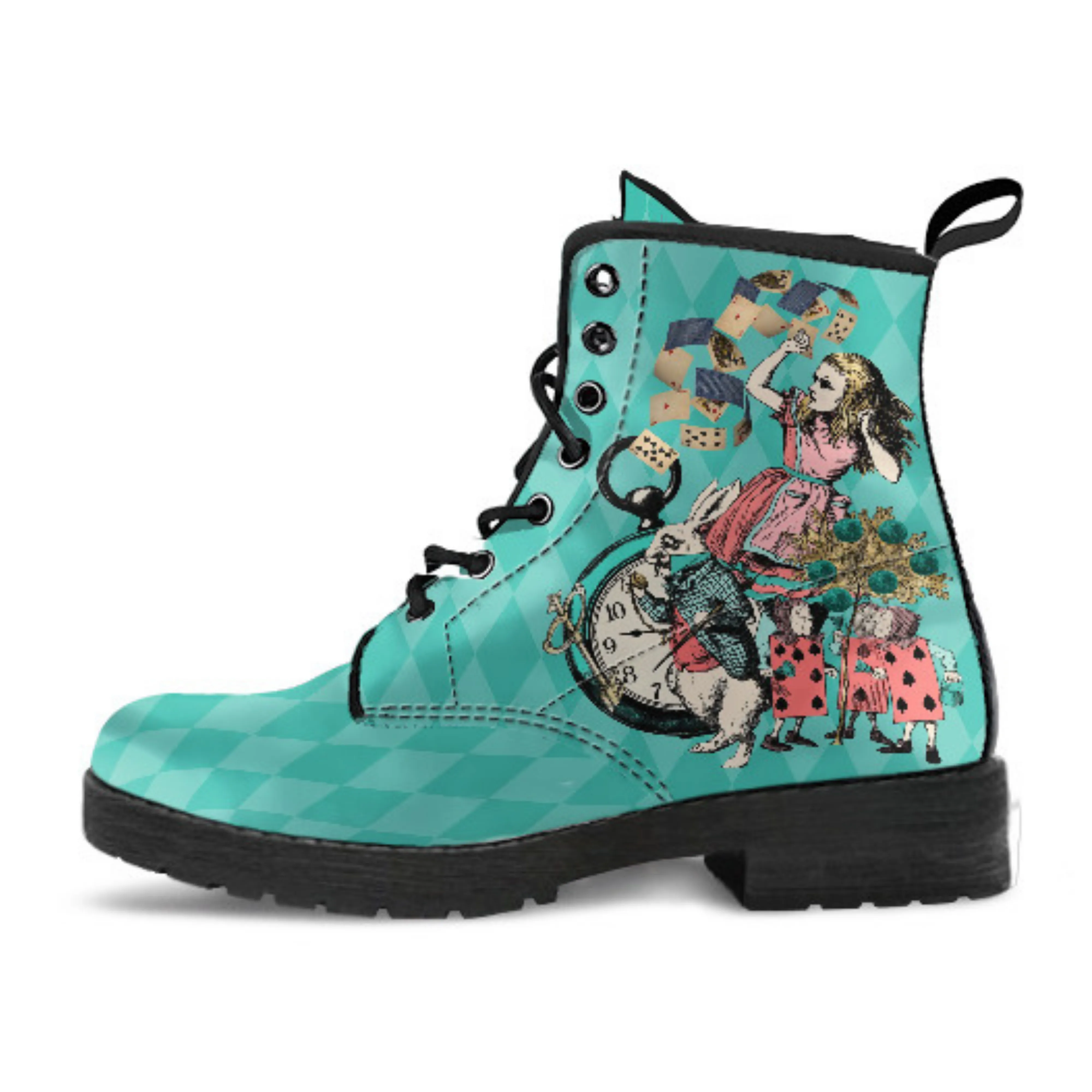 Combat Boots - Alice in Wonderland Gifts #103 Coral Series | Birthday Gift Idea, Custom Shoes, Women's Black Hipster Boots, Vegan Leather