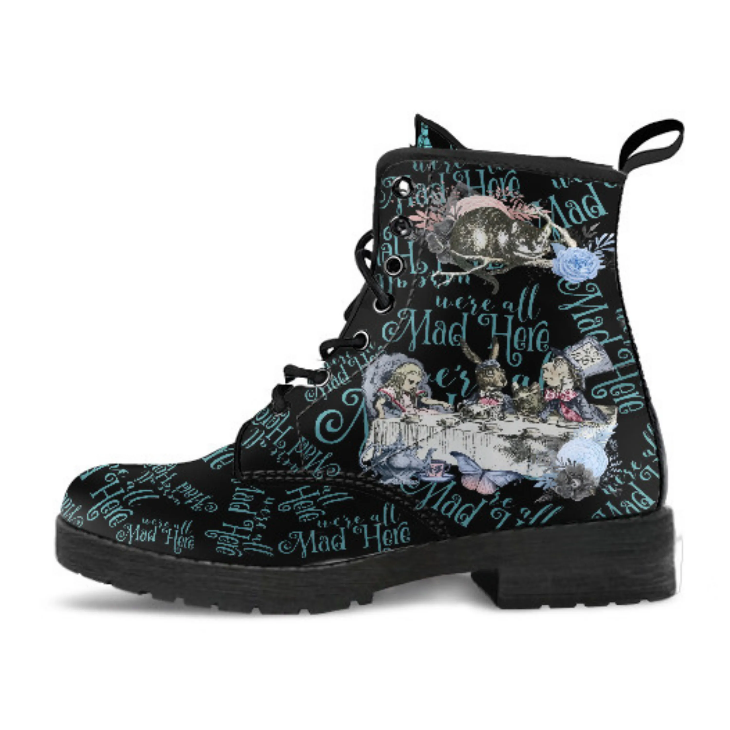 Combat Boots - Alice in Wonderland Gifts #106 Blue Series | Birthday Gifts, Gift Idea, Women's Boots, Handmade Lace Up Boots, Custom Shoes