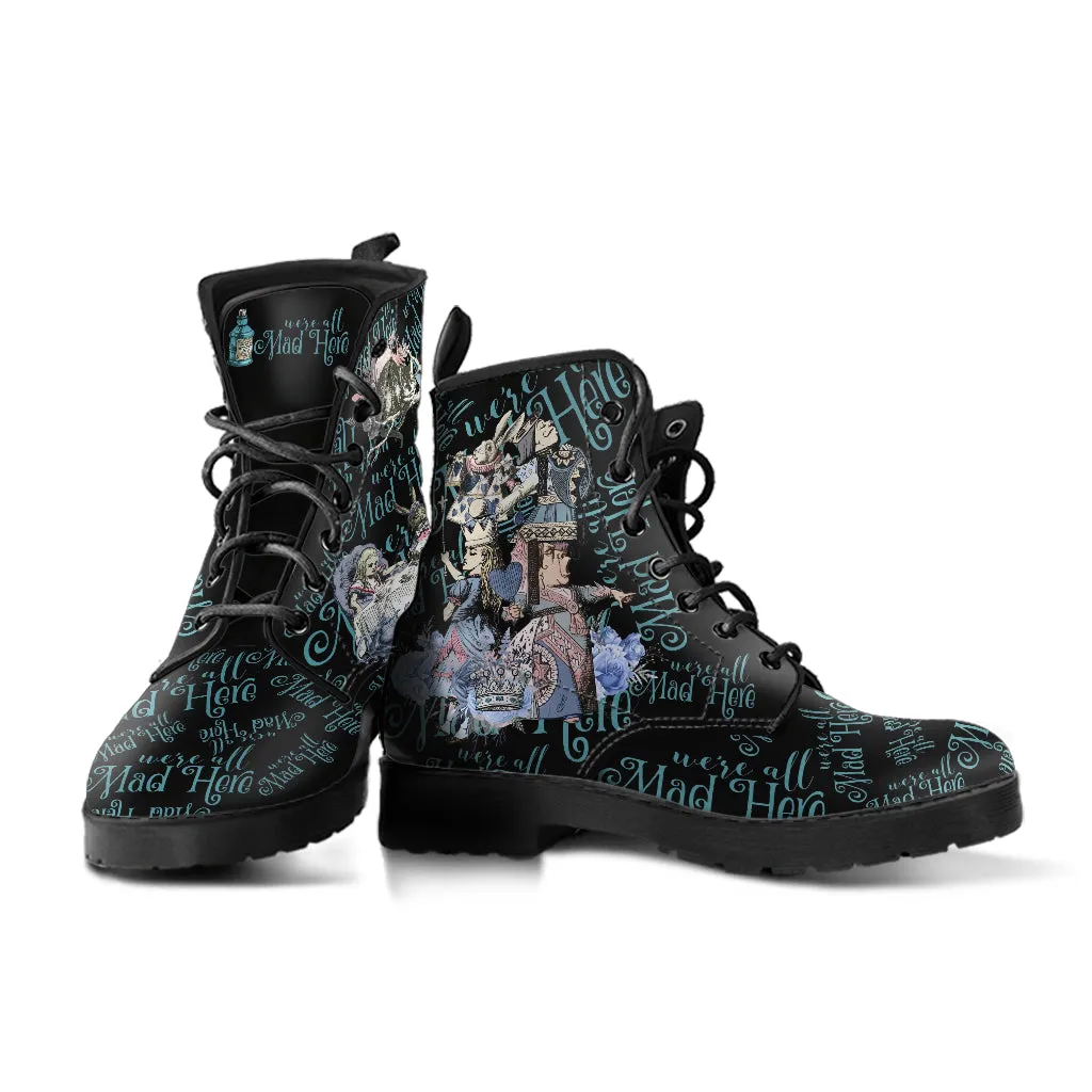 Combat Boots - Alice in Wonderland Gifts #106 Blue Series | Birthday Gifts, Gift Idea, Women's Boots, Handmade Lace Up Boots, Custom Shoes