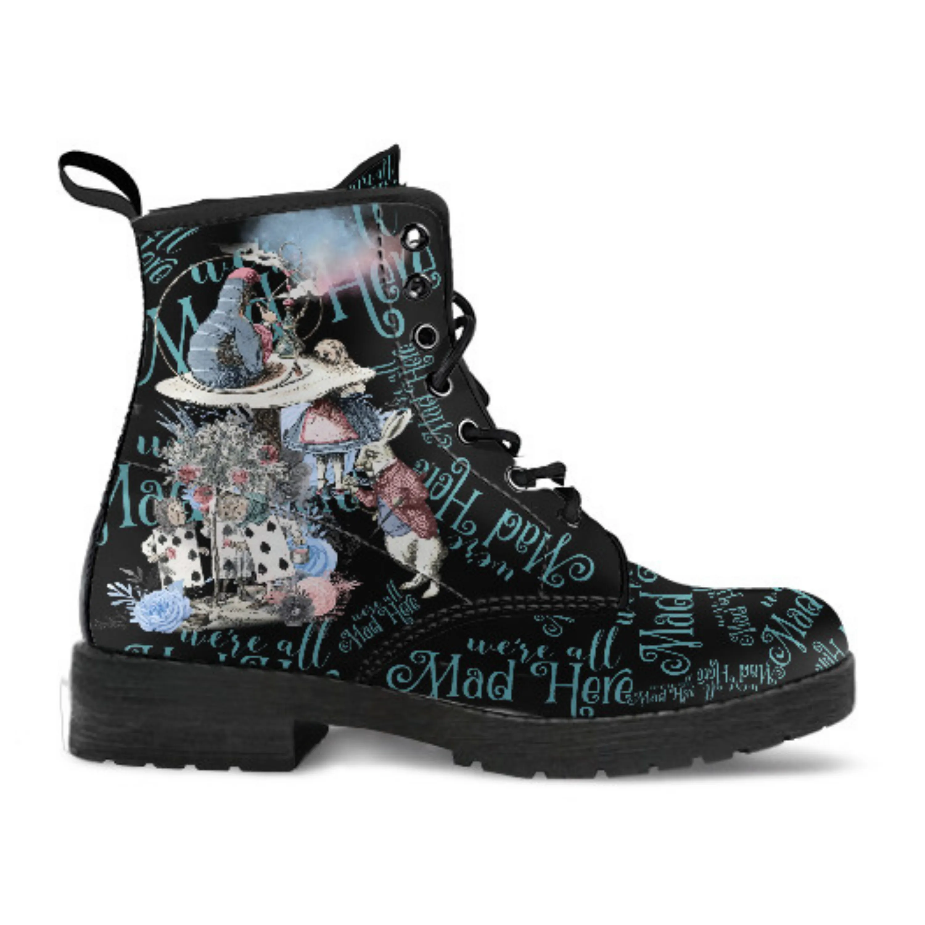 Combat Boots - Alice in Wonderland Gifts #106 Blue Series | Birthday Gifts, Gift Idea, Women's Boots, Handmade Lace Up Boots, Custom Shoes