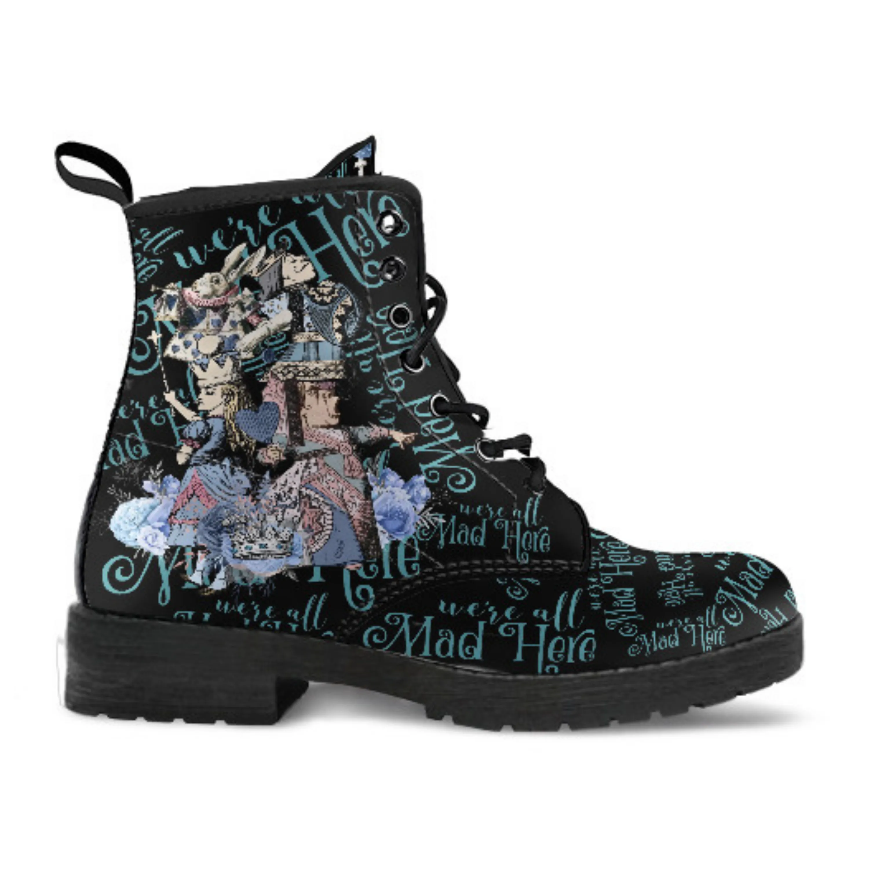 Combat Boots - Alice in Wonderland Gifts #106 Blue Series | Birthday Gifts, Gift Idea, Women's Boots, Handmade Lace Up Boots, Custom Shoes