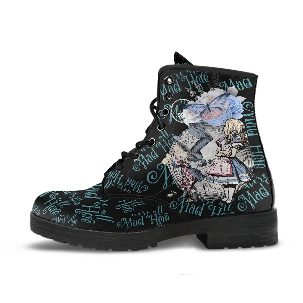 Combat Boots - Alice in Wonderland Gifts #106 Blue Series | Birthday Gifts, Gift Idea, Women's Boots, Handmade Lace Up Boots, Custom Shoes