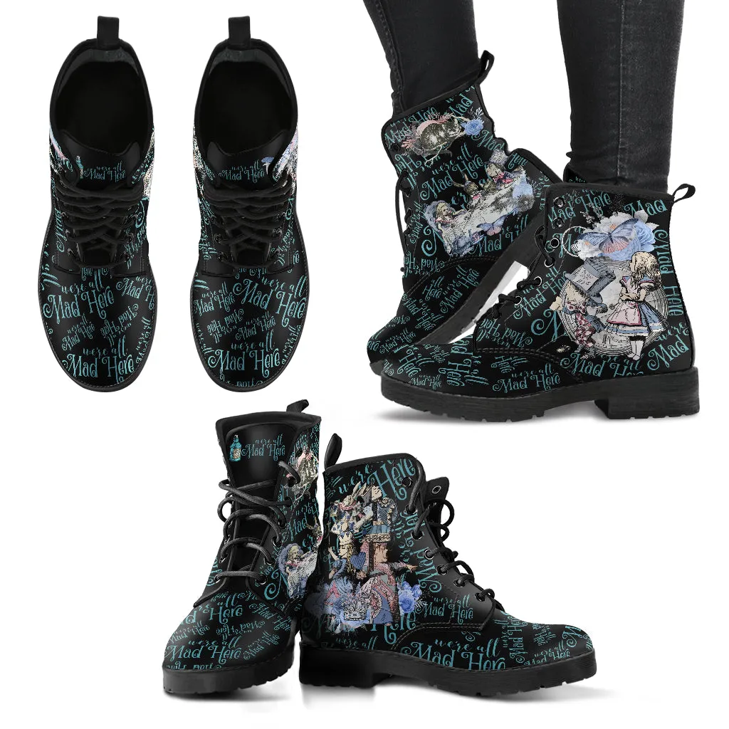 Combat Boots - Alice in Wonderland Gifts #106 Blue Series | Birthday Gifts, Gift Idea, Women's Boots, Handmade Lace Up Boots, Custom Shoes