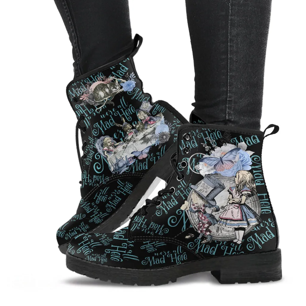 Combat Boots - Alice in Wonderland Gifts #106 Blue Series | Birthday Gifts, Gift Idea, Women's Boots, Handmade Lace Up Boots, Custom Shoes