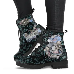 Combat Boots - Alice in Wonderland Gifts #106 Blue Series | Birthday Gifts, Gift Idea, Women's Boots, Handmade Lace Up Boots, Custom Shoes