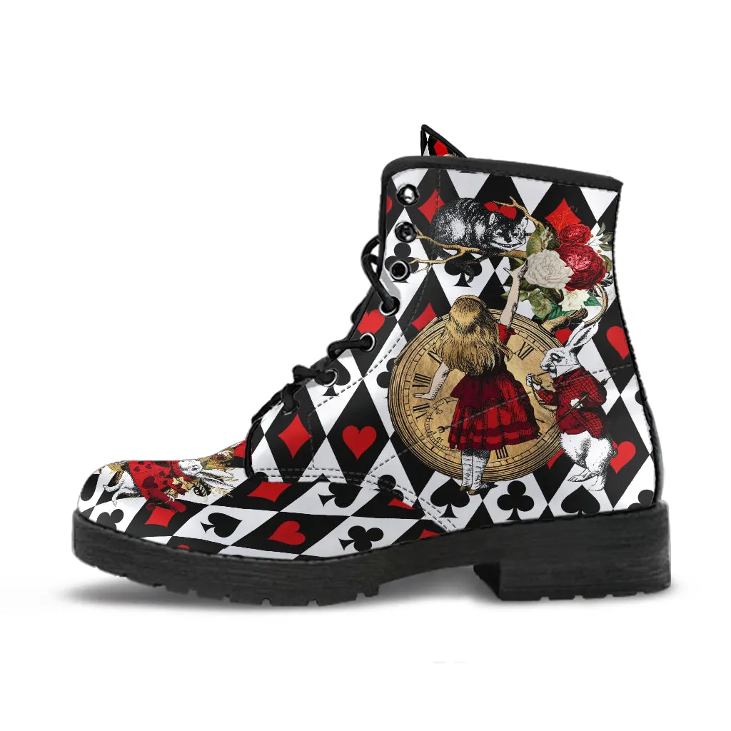Combat Boots - Alice in Wonderland Gifts #111 Red Series, Birthday Gifts, Gift Idea, Women's Boots, Custom Shoes Boho, Aesthetic Shoes