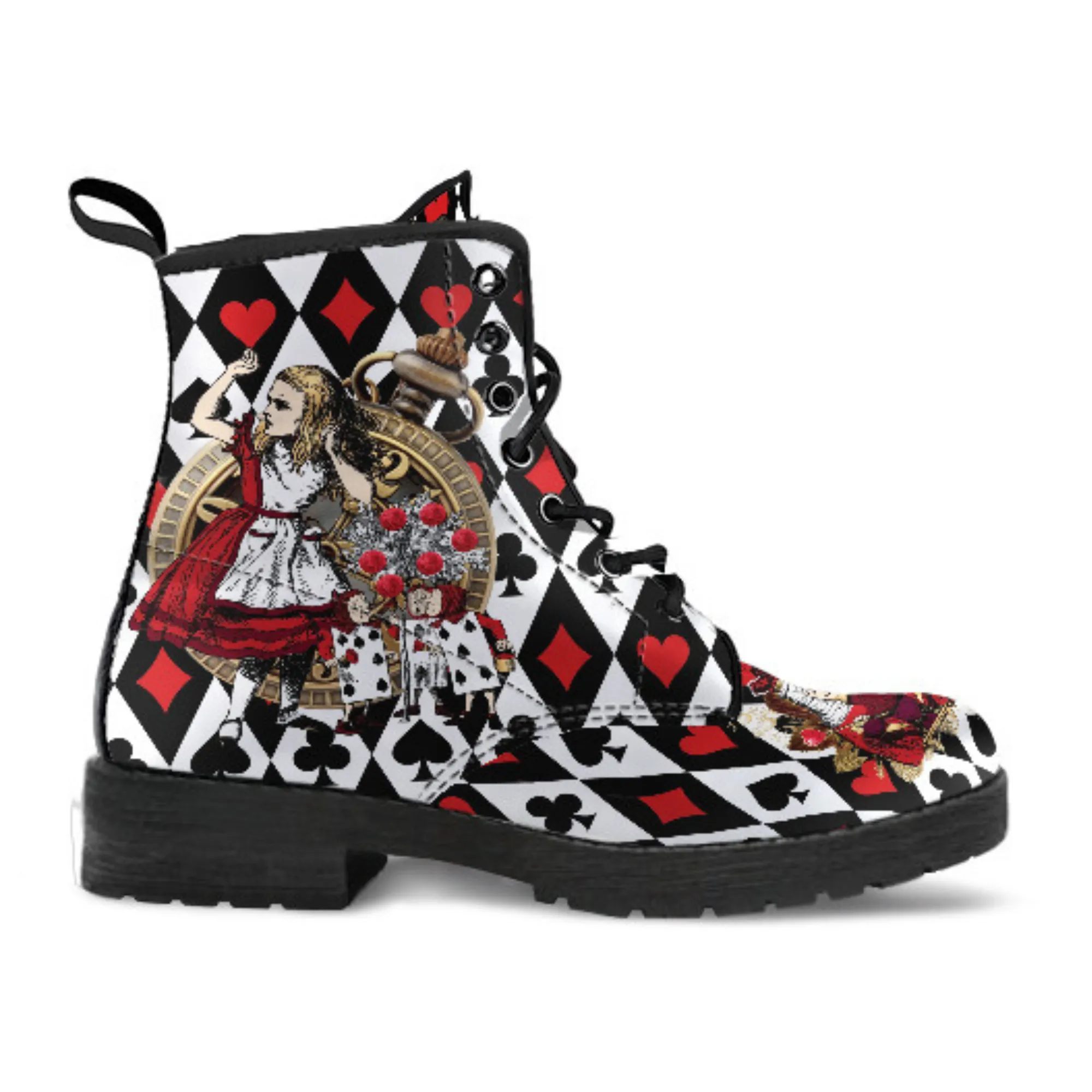 Combat Boots - Alice in Wonderland Gifts #111 Red Series, Birthday Gifts, Gift Idea, Women's Boots, Custom Shoes Boho, Aesthetic Shoes