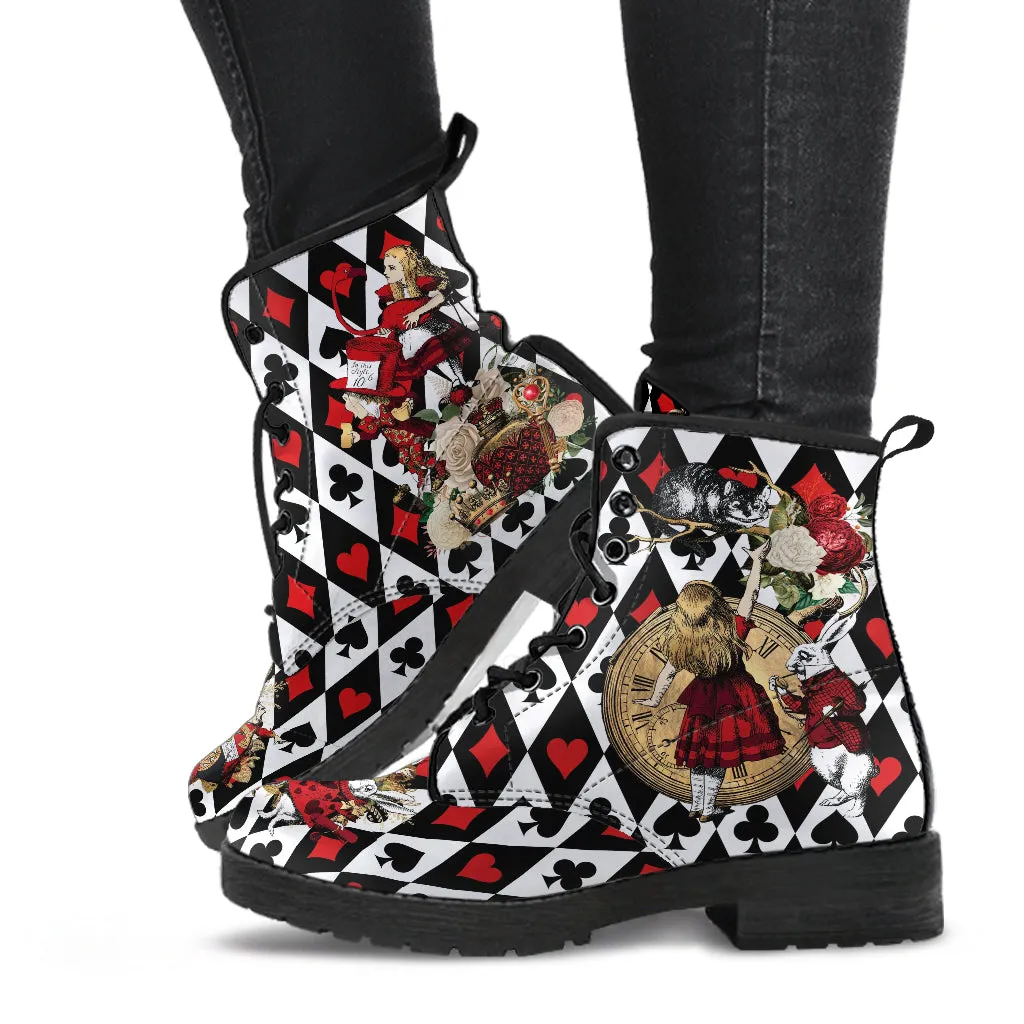 Combat Boots - Alice in Wonderland Gifts #111 Red Series, Birthday Gifts, Gift Idea, Women's Boots, Custom Shoes Boho, Aesthetic Shoes