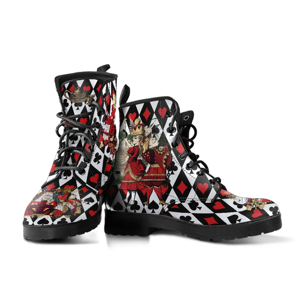 Combat Boots - Alice in Wonderland Gifts #111 Red Series, Birthday Gifts, Gift Idea, Women's Boots, Custom Shoes Boho, Aesthetic Shoes