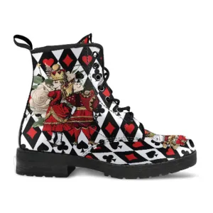 Combat Boots - Alice in Wonderland Gifts #111 Red Series, Birthday Gifts, Gift Idea, Women's Boots, Custom Shoes Boho, Aesthetic Shoes
