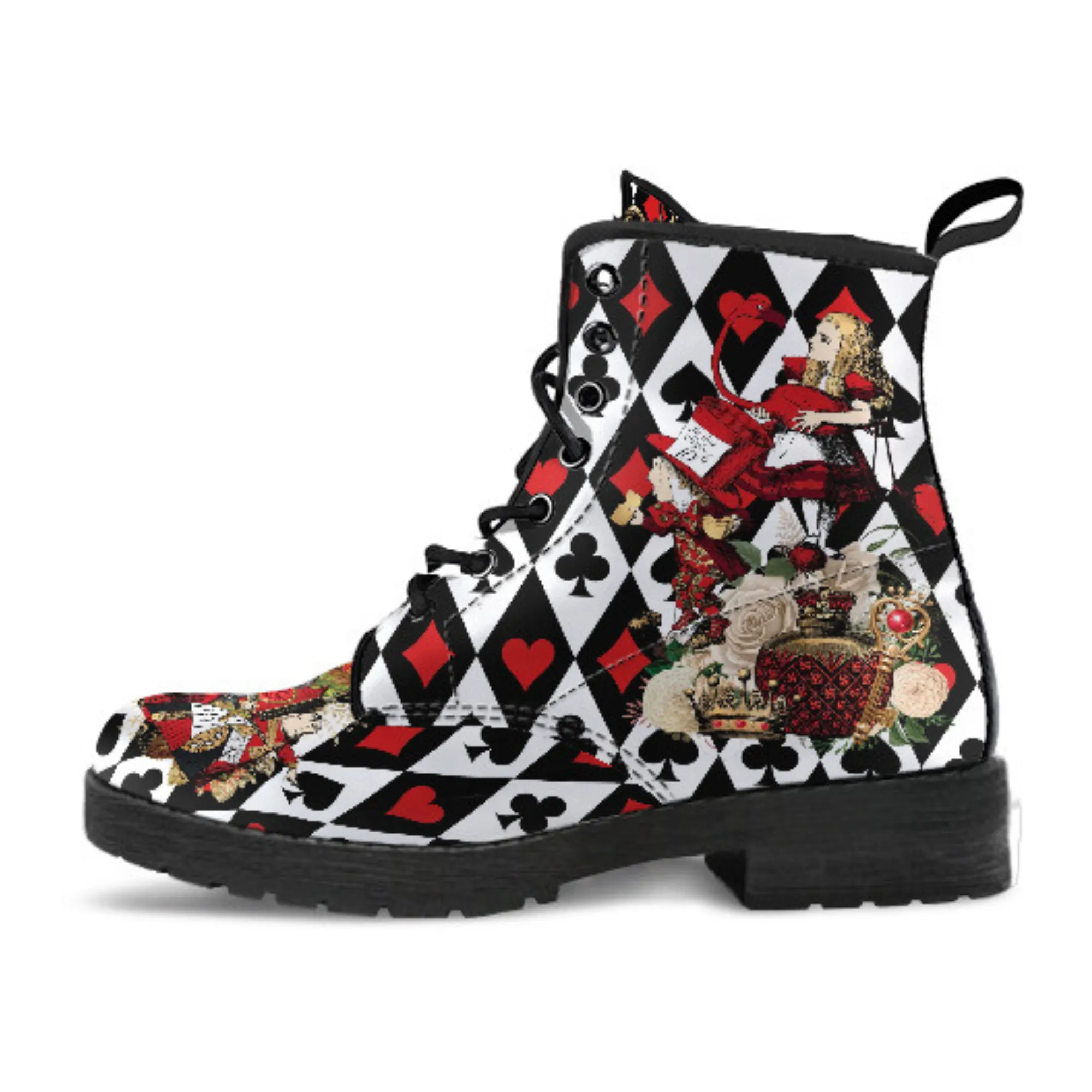 Combat Boots - Alice in Wonderland Gifts #111 Red Series, Birthday Gifts, Gift Idea, Women's Boots, Custom Shoes Boho, Aesthetic Shoes