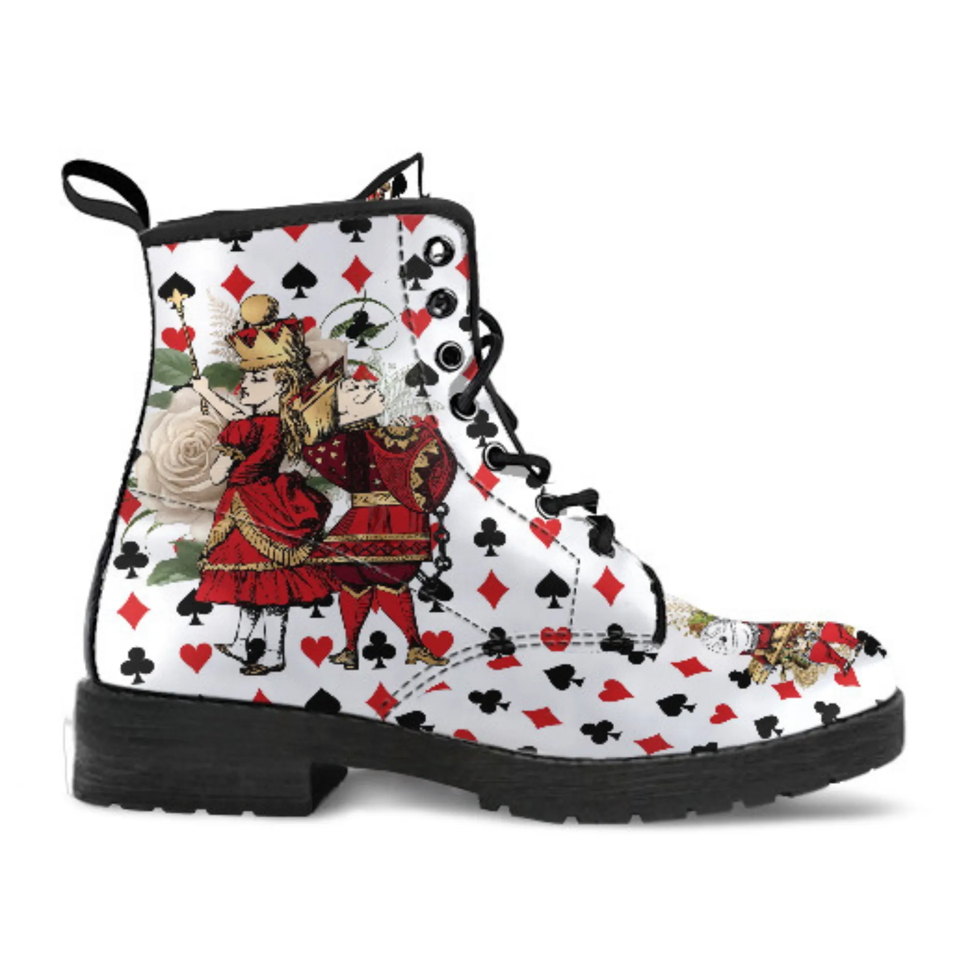 Combat Boots - Alice in Wonderland Gifts #112 Red Series, Birthday Gifts, Gift Idea, Women's Boots, Custom Shoes Boho, Aesthetic Shoes