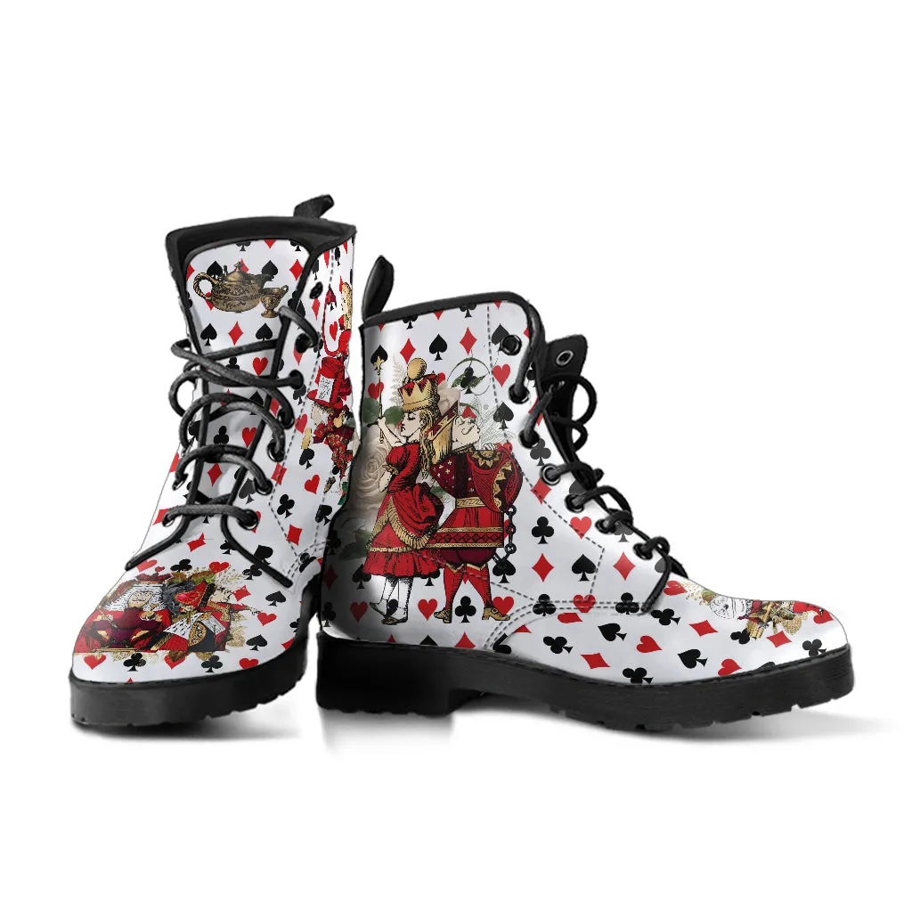 Combat Boots - Alice in Wonderland Gifts #112 Red Series, Birthday Gifts, Gift Idea, Women's Boots, Custom Shoes Boho, Aesthetic Shoes