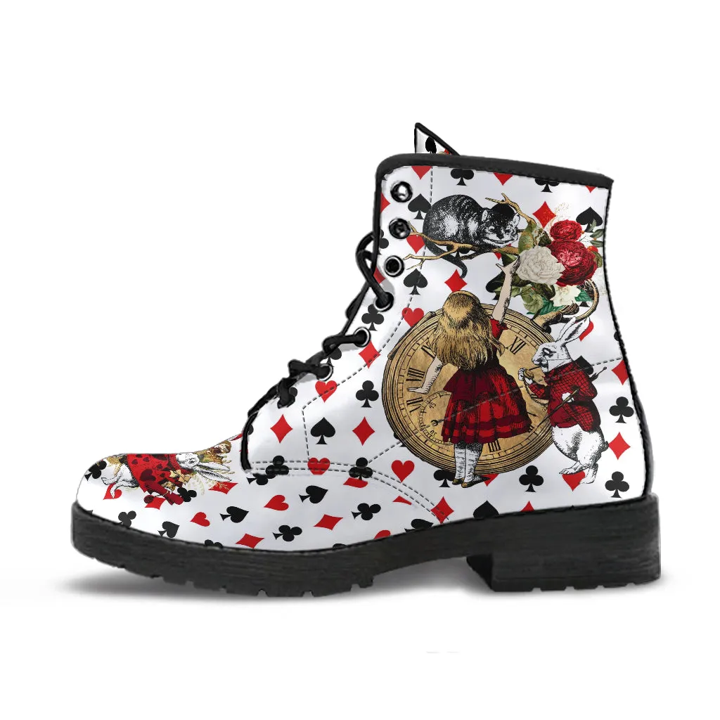 Combat Boots - Alice in Wonderland Gifts #112 Red Series, Birthday Gifts, Gift Idea, Women's Boots, Custom Shoes Boho, Aesthetic Shoes