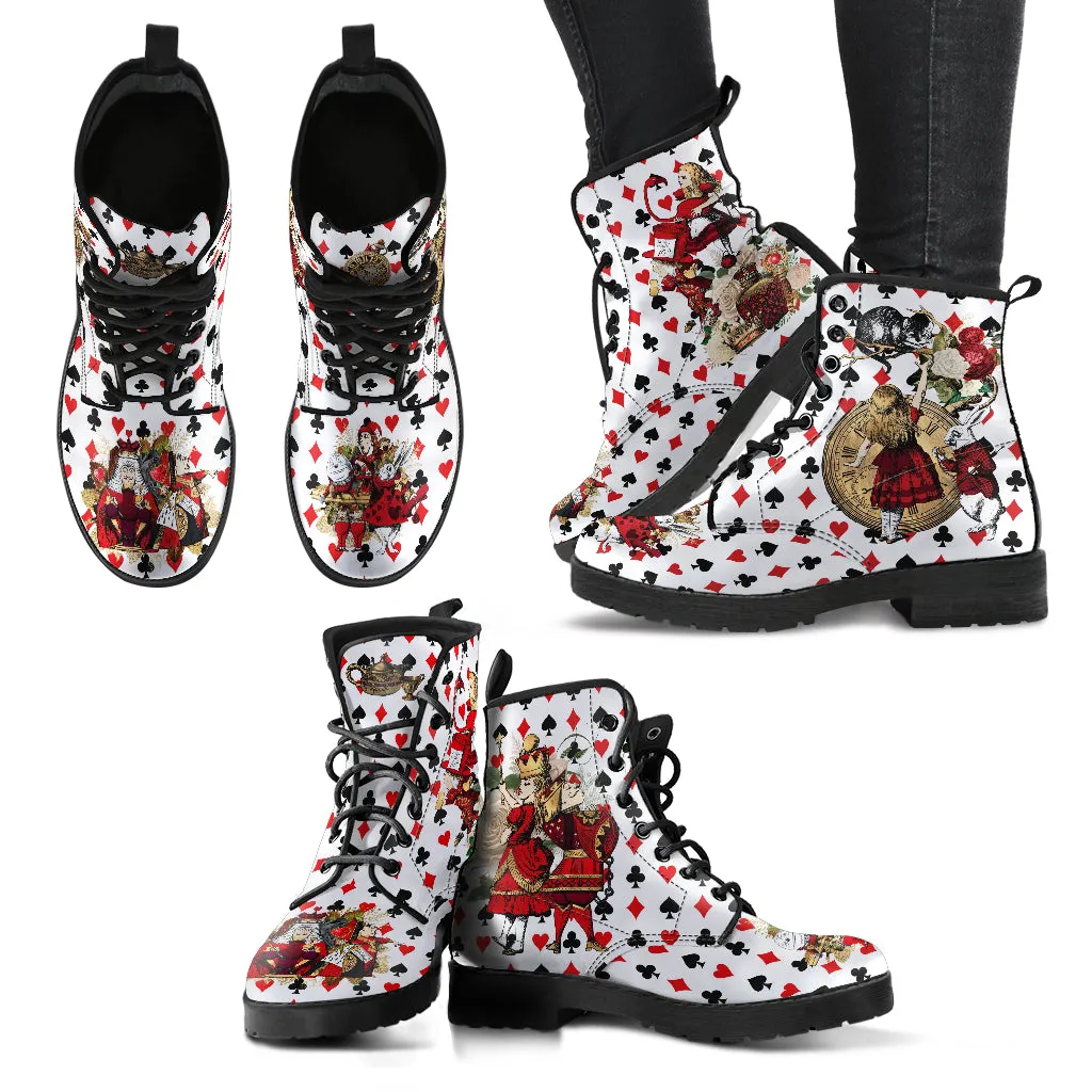 Combat Boots - Alice in Wonderland Gifts #112 Red Series, Birthday Gifts, Gift Idea, Women's Boots, Custom Shoes Boho, Aesthetic Shoes
