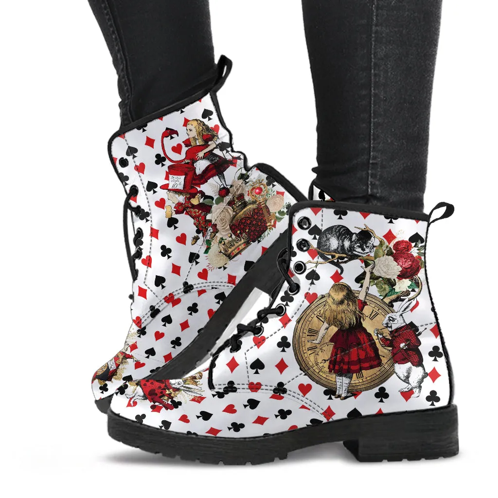Combat Boots - Alice in Wonderland Gifts #112 Red Series, Birthday Gifts, Gift Idea, Women's Boots, Custom Shoes Boho, Aesthetic Shoes