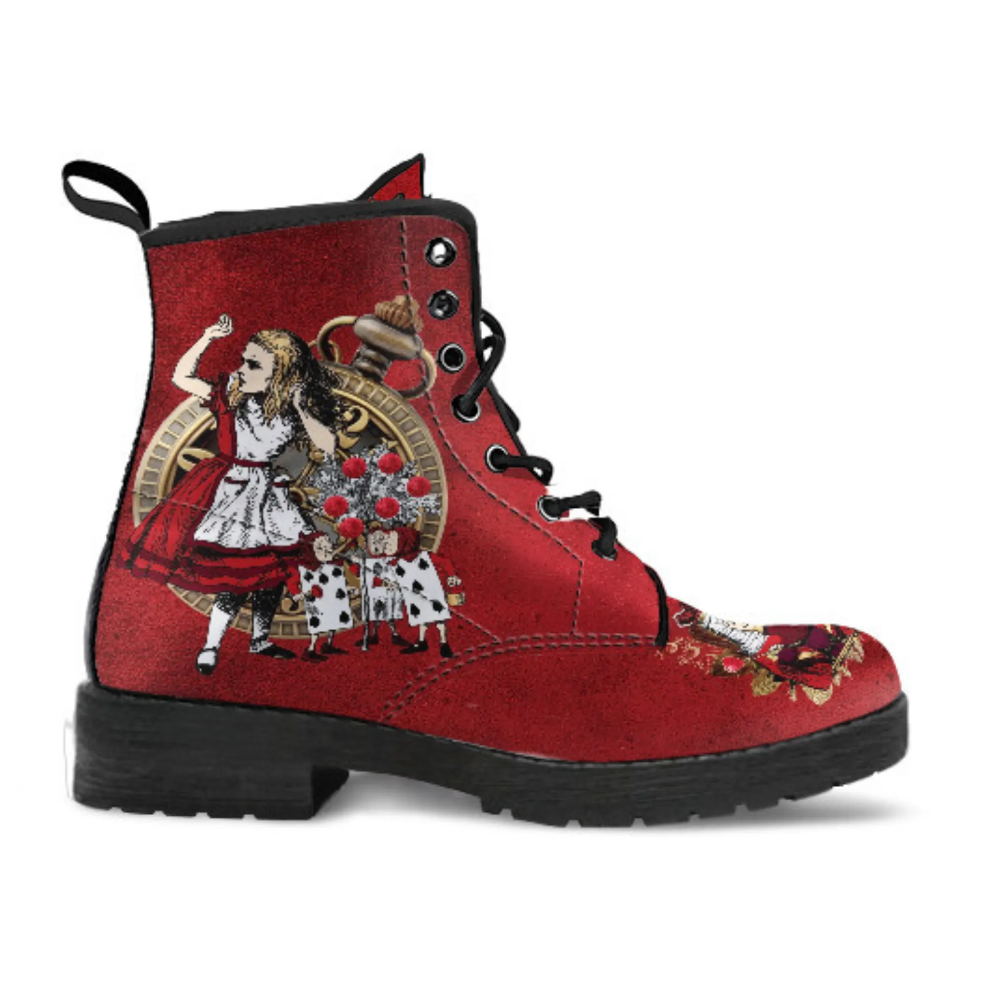 Combat Boots - Alice in Wonderland Gifts #113 Red Series, Birthday Gifts, Gift Idea, Women's Boots, Custom Shoes Boho, Aesthetic Shoes
