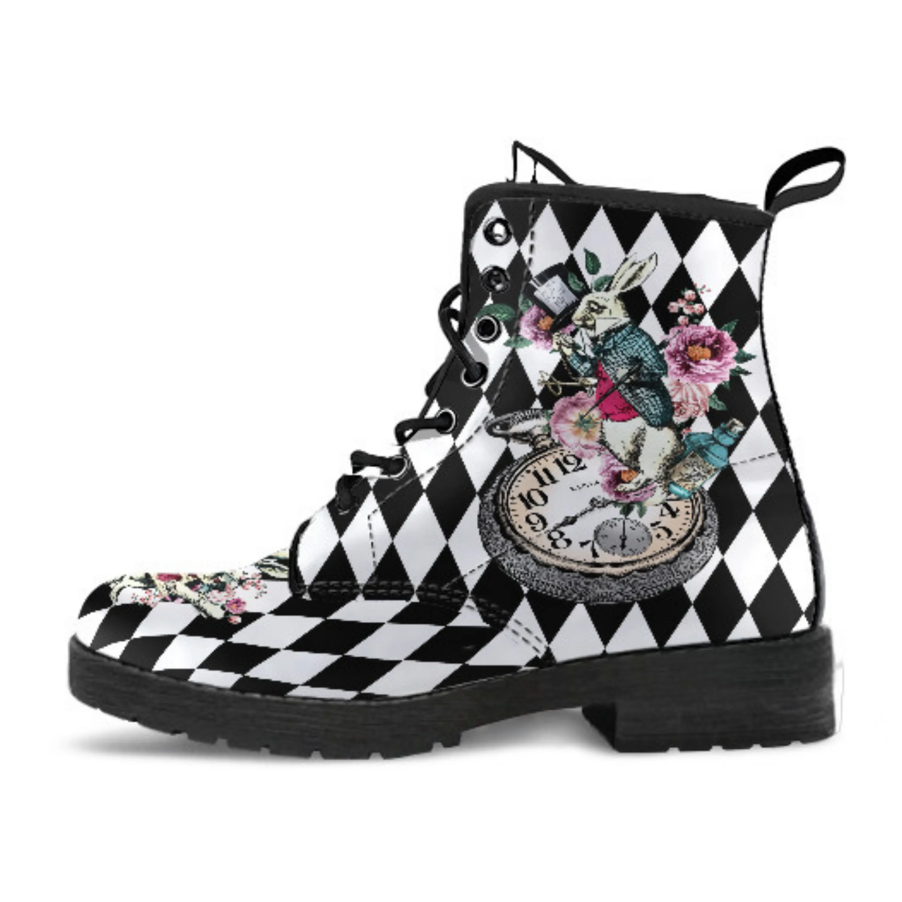 Combat Boots - Alice in Wonderland Gifts #43 Colorful Series | Birthday Gifts, Gift Idea, Women's Boots, Custom Shoes, Vegan Shoes