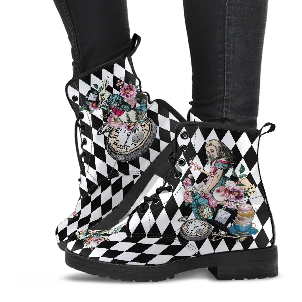 Combat Boots - Alice in Wonderland Gifts #43 Colorful Series | Birthday Gifts, Gift Idea, Women's Boots, Custom Shoes, Vegan Shoes