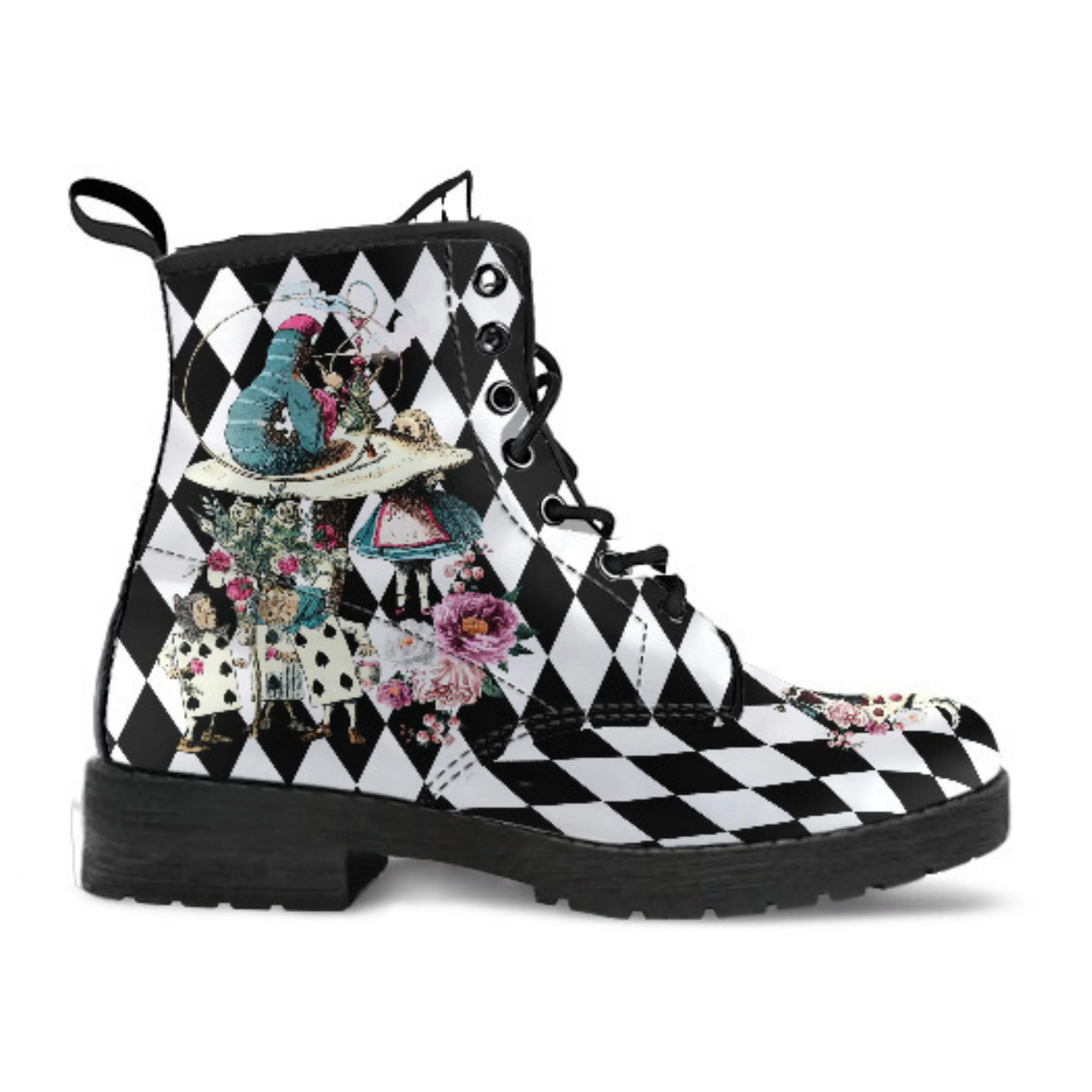 Combat Boots - Alice in Wonderland Gifts #43 Colorful Series | Birthday Gifts, Gift Idea, Women's Boots, Custom Shoes, Vegan Shoes