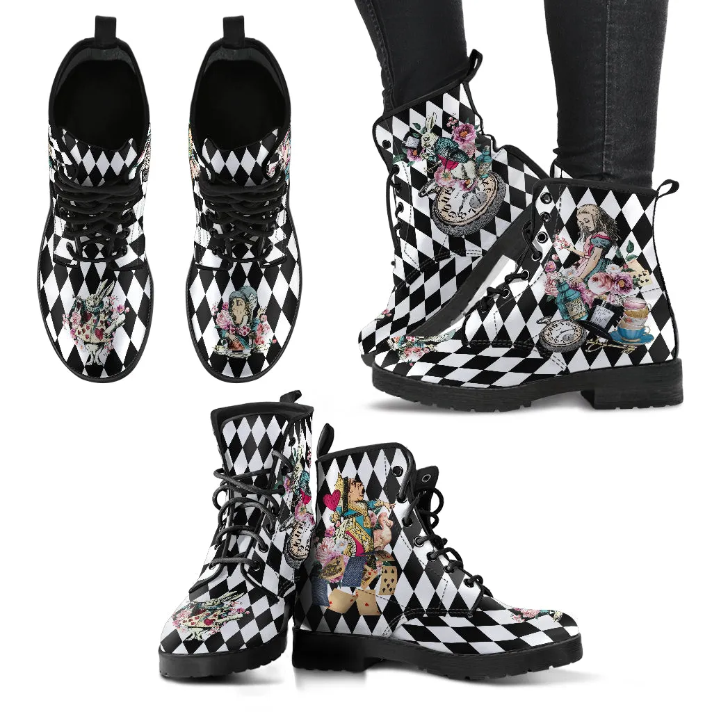 Combat Boots - Alice in Wonderland Gifts #43 Colorful Series | Birthday Gifts, Gift Idea, Women's Boots, Custom Shoes, Vegan Shoes