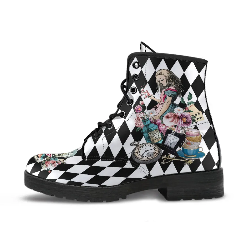 Combat Boots - Alice in Wonderland Gifts #43 Colorful Series | Birthday Gifts, Gift Idea, Women's Boots, Custom Shoes, Vegan Shoes