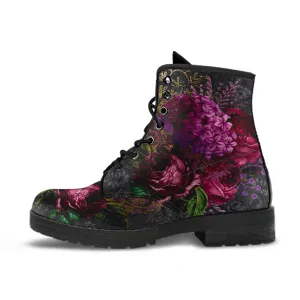 Combat Boots - Beautiful Flowers #105 Black | Vegan Leather Handmade Lace Up, Custom Shoes, Gift Idea, Unisex Adult