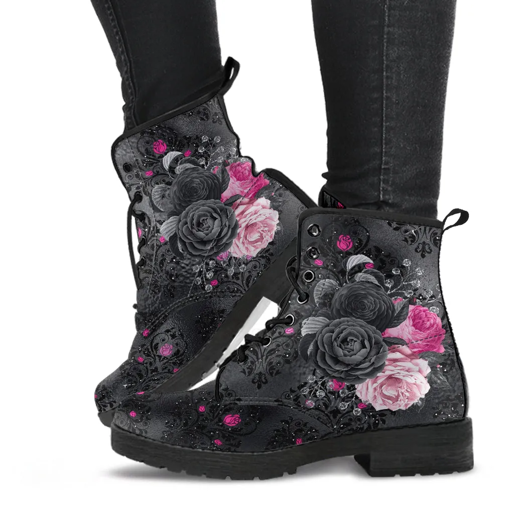 Combat Boots - Beautiful Flowers #109 Pink Dainty | Aesthetic Kawaii Cute Custom Shoes, Gift Idea