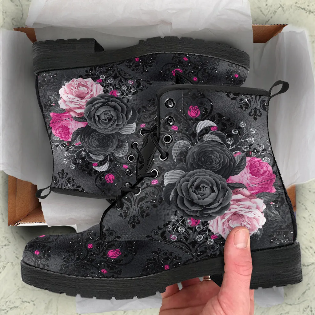 Combat Boots - Beautiful Flowers #109 Pink Dainty | Aesthetic Kawaii Cute Custom Shoes, Gift Idea