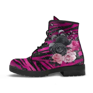 Combat Boots - Beautiful Flowers #109 Pink Leopard | Aesthetic Kawaii Cute Custom Shoes, Gift Idea
