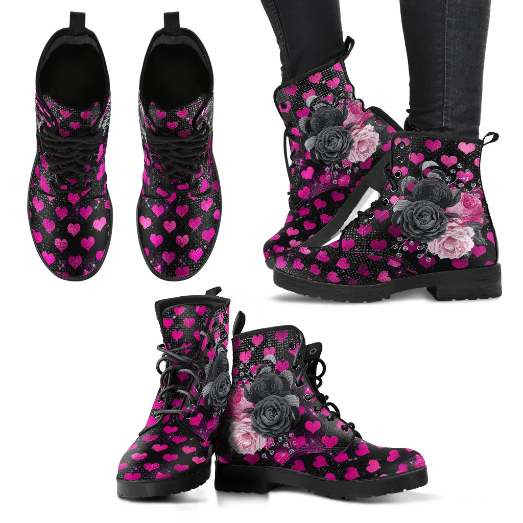 Combat Boots - Beautiful Flowers #109 Pink Love | Aesthetic Kawaii Cute Custom Shoes, Gift Idea