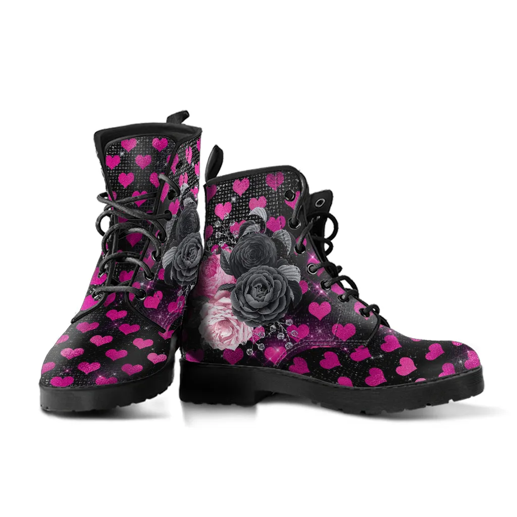 Combat Boots - Beautiful Flowers #109 Pink Love | Aesthetic Kawaii Cute Custom Shoes, Gift Idea