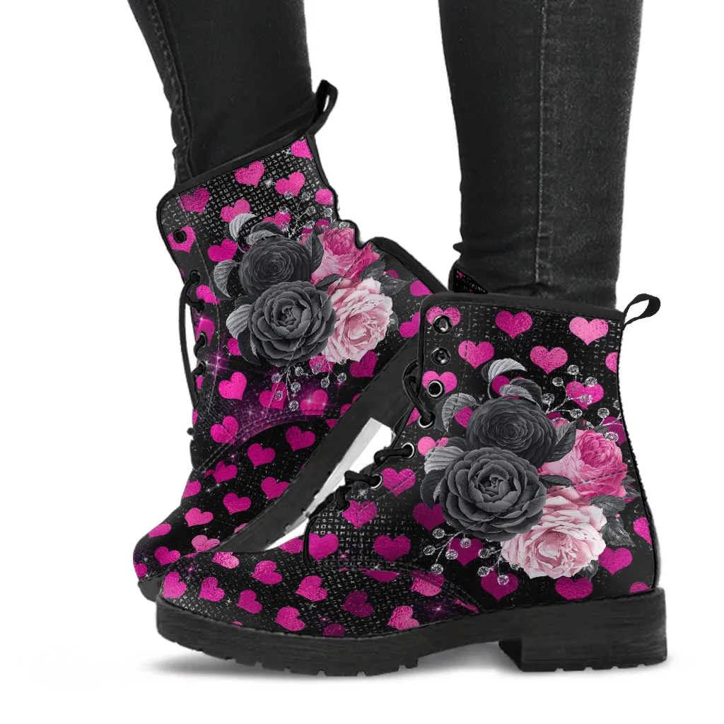 Combat Boots - Beautiful Flowers #109 Pink Love | Aesthetic Kawaii Cute Custom Shoes, Gift Idea