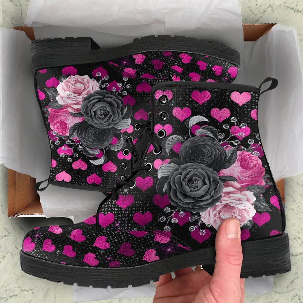 Combat Boots - Beautiful Flowers #109 Pink Love | Aesthetic Kawaii Cute Custom Shoes, Gift Idea