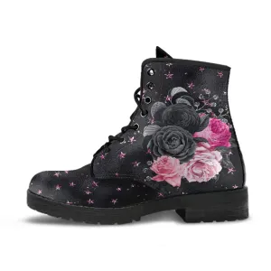 Combat Boots - Beautiful Flowers #109 Pink Stars | Aesthetic Kawaii Cute Custom Shoes, Gift Idea