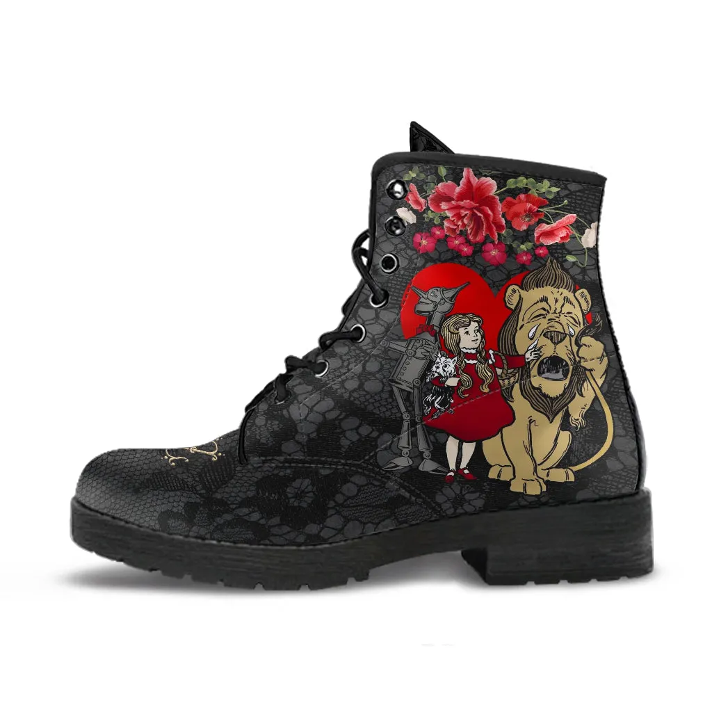 Combat Boots - The Wizard of Oz Gifts #101 Black Lace Print | Women's Black Hipster Boots, Custom Shoes
