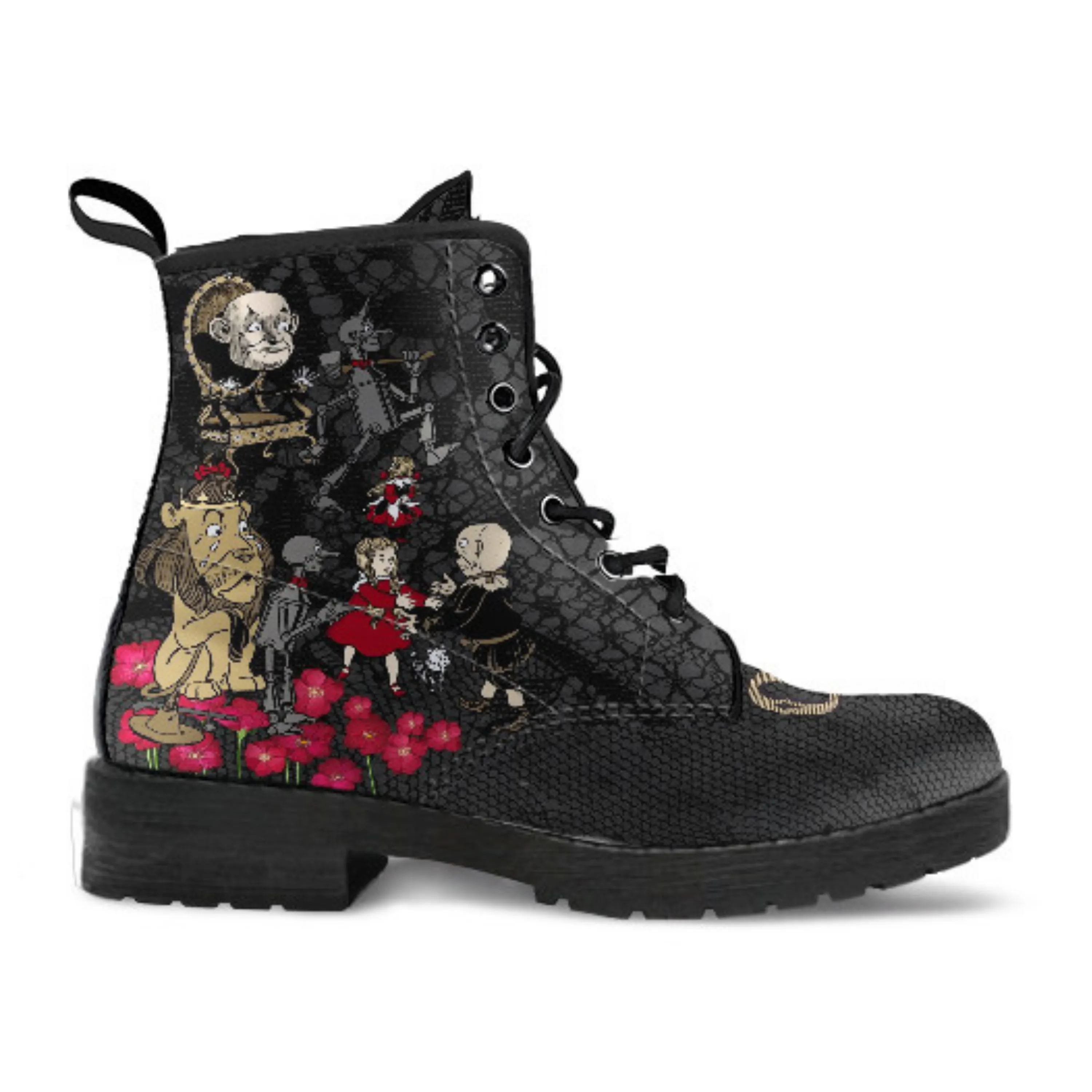 Combat Boots - The Wizard of Oz Gifts #101 Black Lace Print | Women's Black Hipster Boots, Custom Shoes