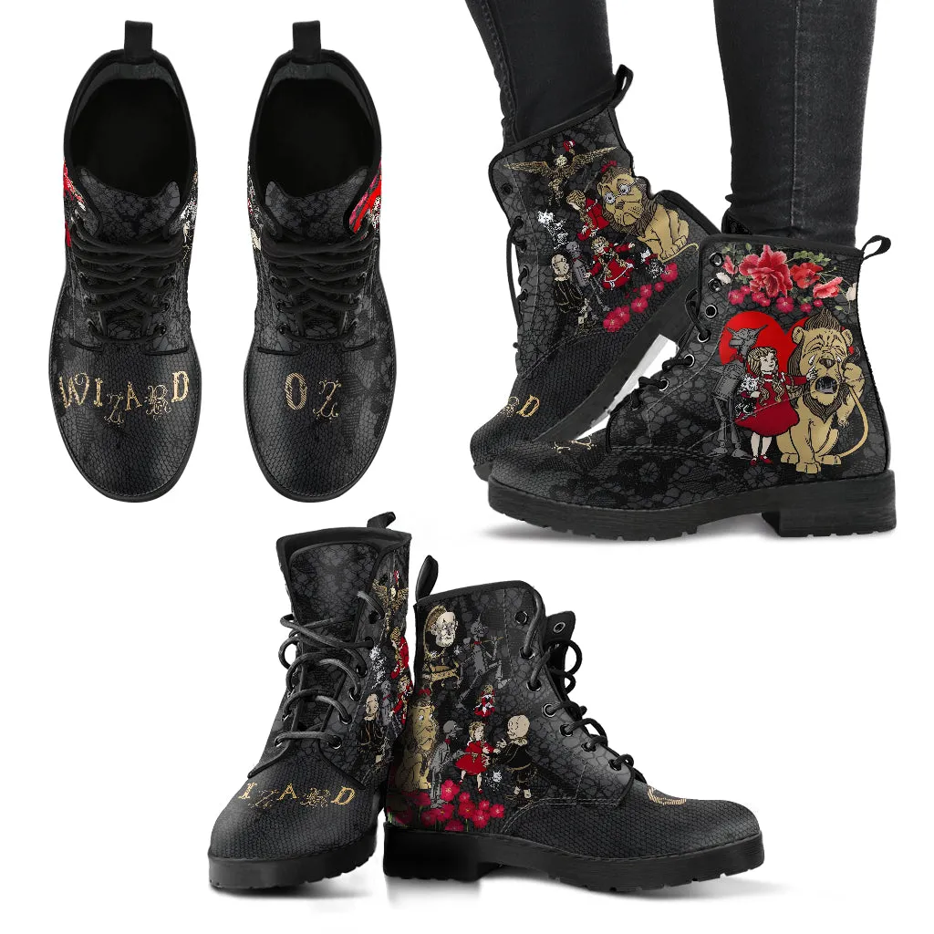 Combat Boots - The Wizard of Oz Gifts #101 Black Lace Print | Women's Black Hipster Boots, Custom Shoes