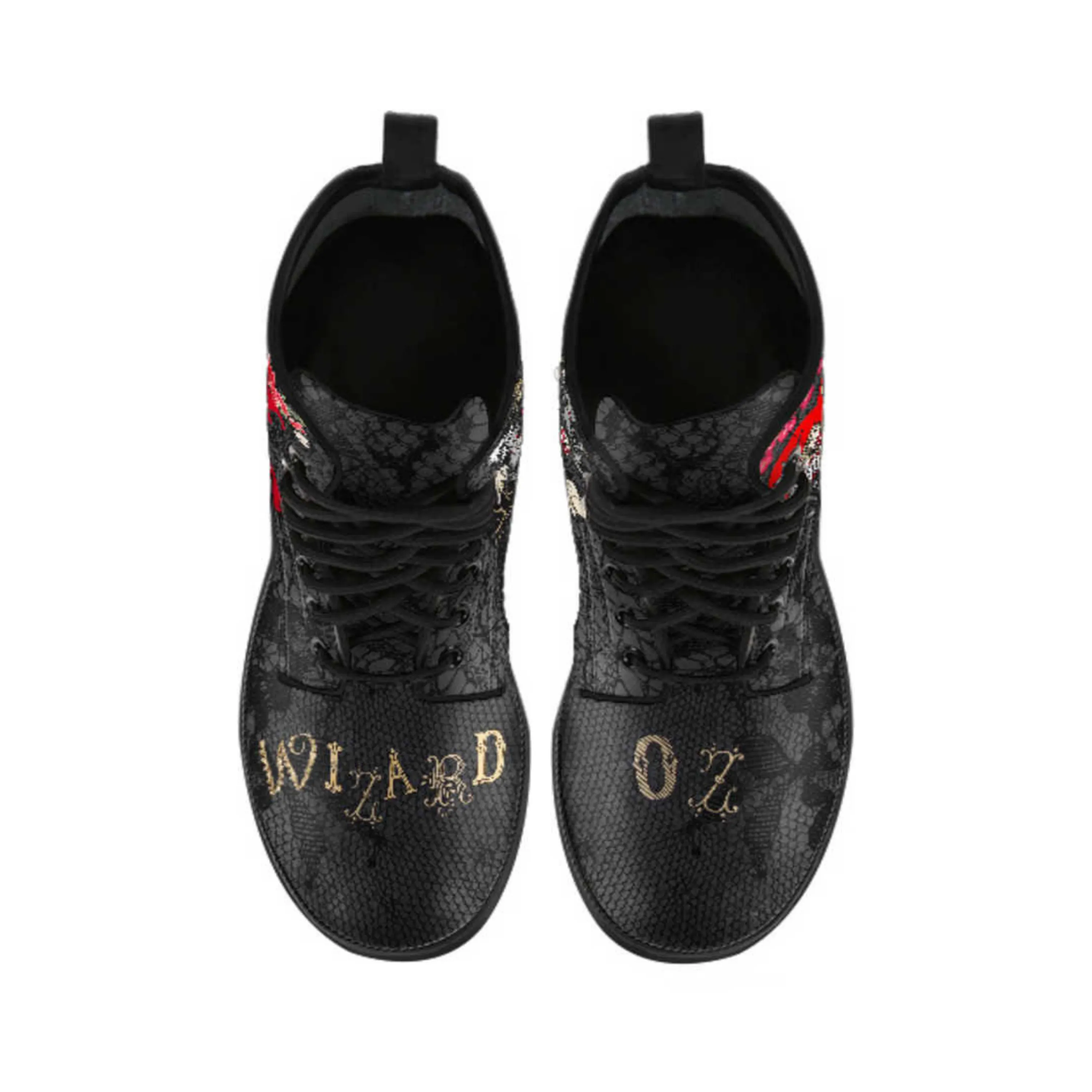 Combat Boots - The Wizard of Oz Gifts #101 Black Lace Print | Women's Black Hipster Boots, Custom Shoes
