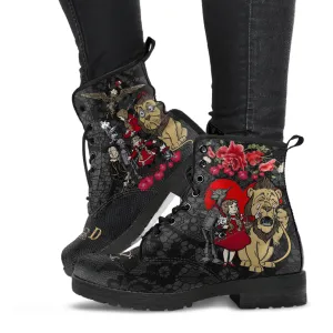 Combat Boots - The Wizard of Oz Gifts #101 Black Lace Print | Women's Black Hipster Boots, Custom Shoes