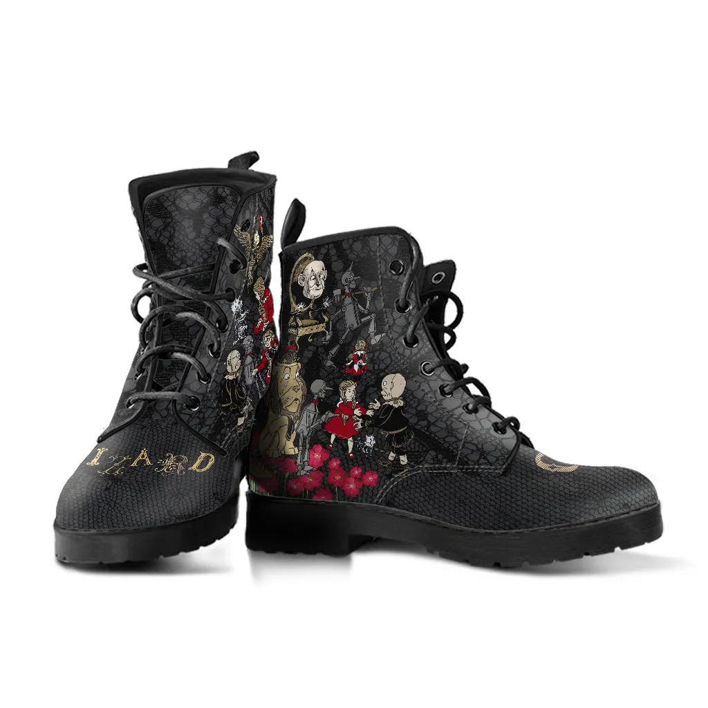 Combat Boots - The Wizard of Oz Gifts #101 Black Lace Print | Women's Black Hipster Boots, Custom Shoes