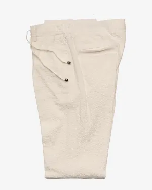 COTTON SEERSUCKER SINGLE PLEAT DRAWSTRING TROUSER WHITE