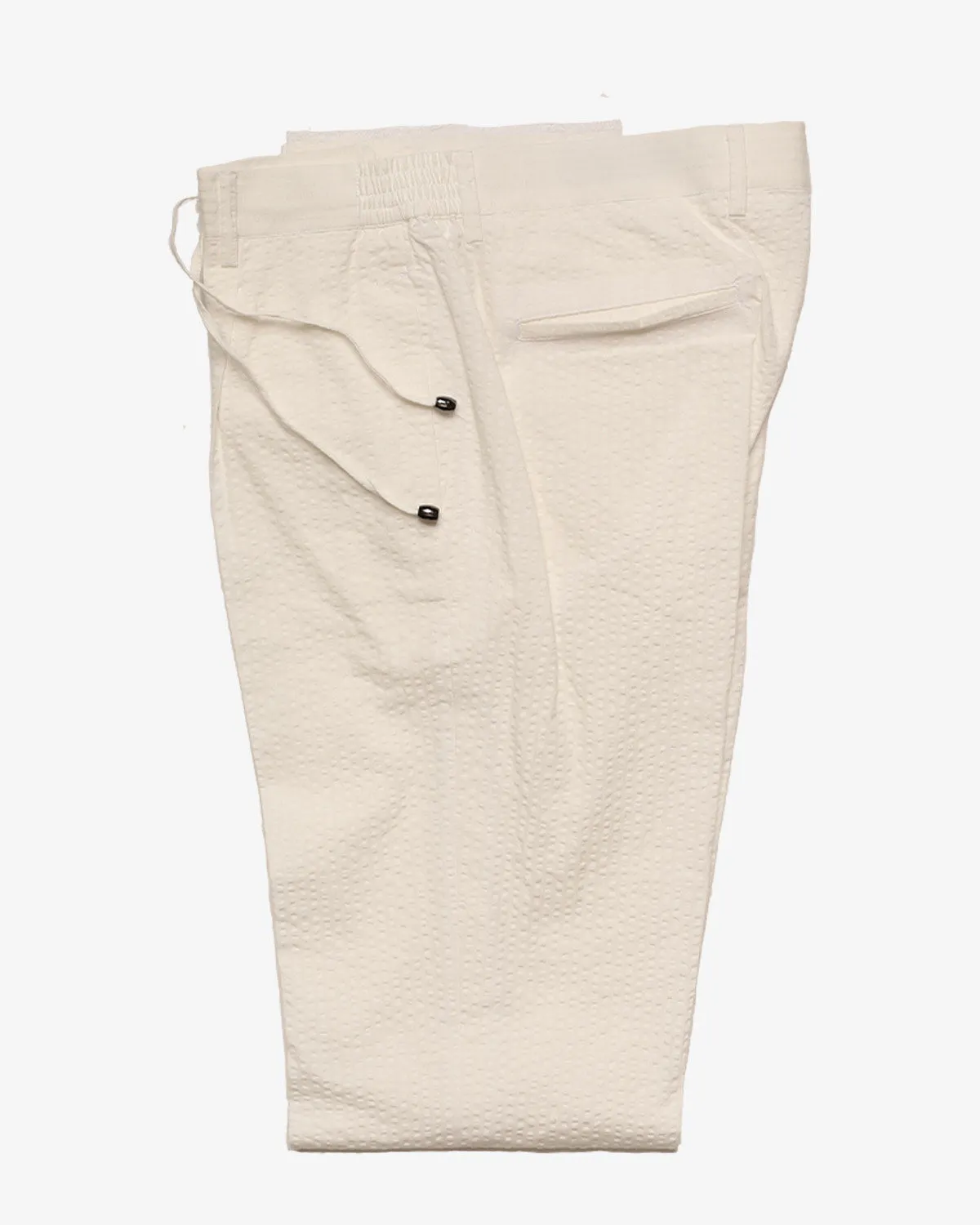 COTTON SEERSUCKER SINGLE PLEAT DRAWSTRING TROUSER WHITE